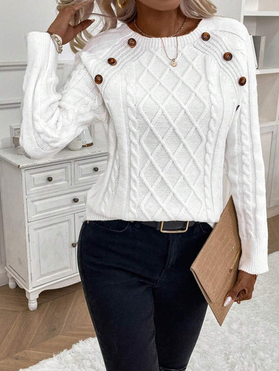 Abbey | Button-Detail Cable Knit Jumper