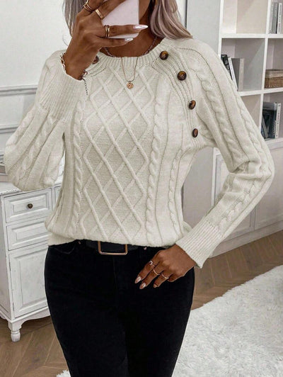 Abbey | Button-Detail Cable Knit Jumper
