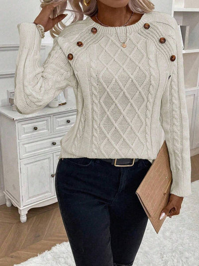 Abbey | Button-Detail Cable Knit Jumper