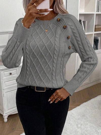 Abbey | Button-Detail Cable Knit Jumper