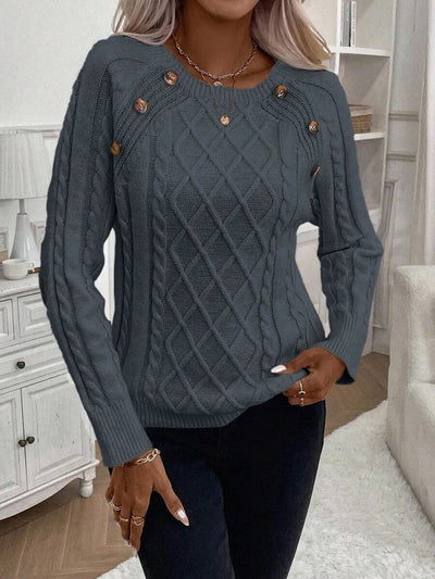 Abbey | Button-Detail Cable Knit Jumper