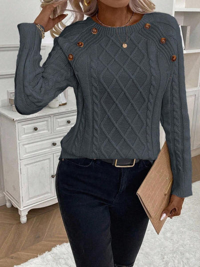 Abbey | Button-Detail Cable Knit Jumper