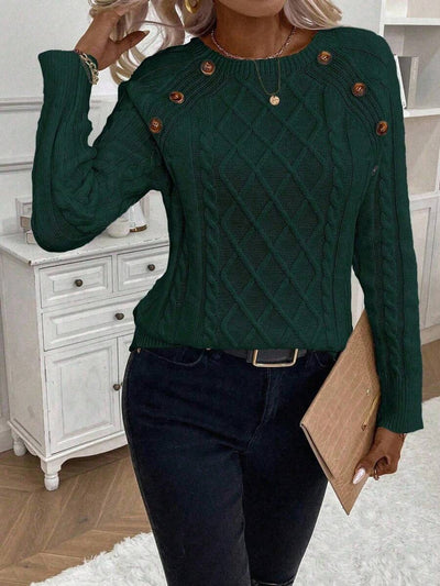 Abbey | Button-Detail Cable Knit Jumper