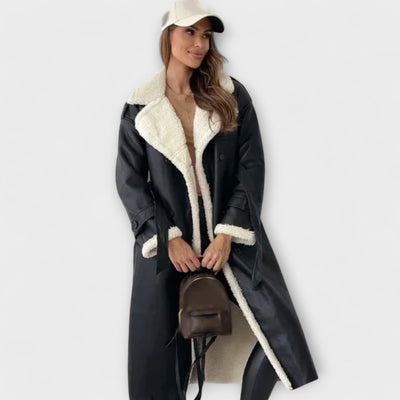 Maria | Long Classic Coat with Fleece Lining and Teddy Collar