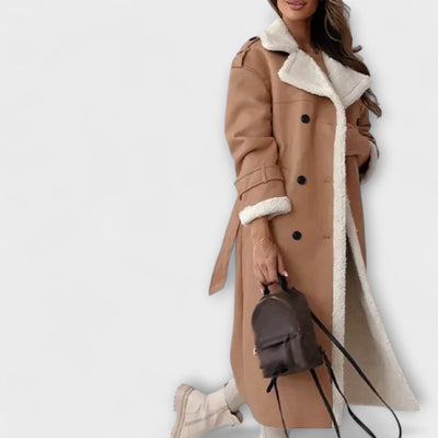 Maria | Long Classic Coat with Fleece Lining and Teddy Collar
