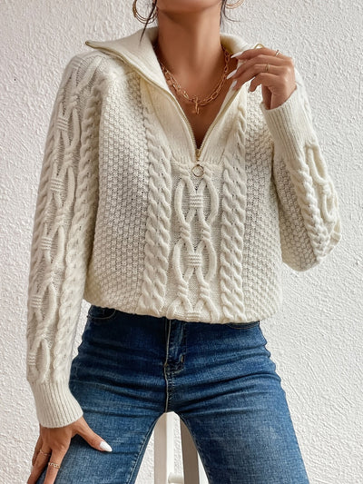Harlow | Cable Knit Jumper with Zipper Collar